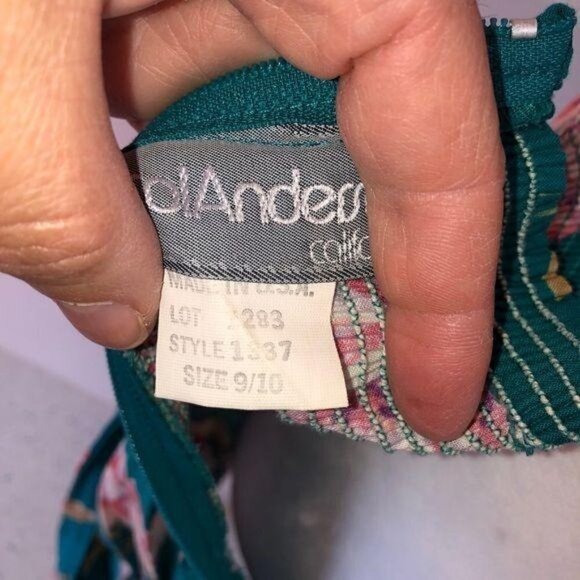 Carol Anderson California Dress Size 10 Turquoise Floral Cotton Attached Belt - Picture 5 of 13